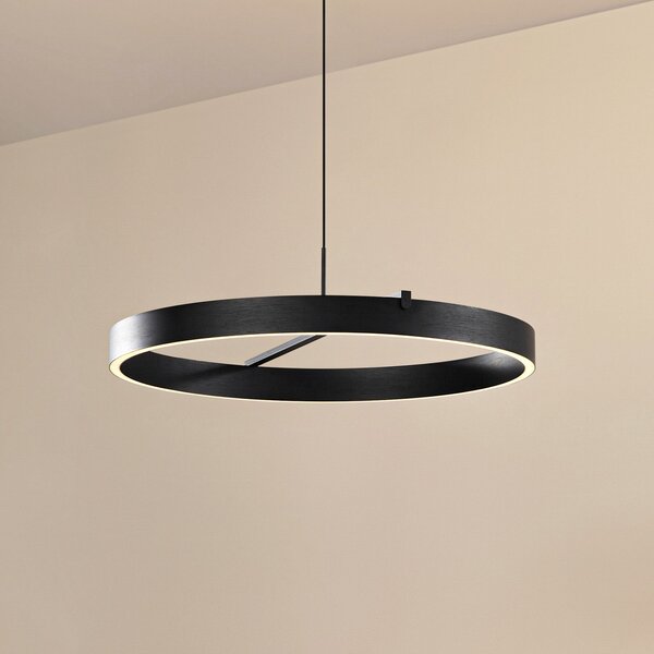 Lucande Lampă suspendată LED Rovan, Ø 60 cm, negru, CCT, dimabil, reglabil, Negru, Camera de zi / sufragerie, Metal, Modern