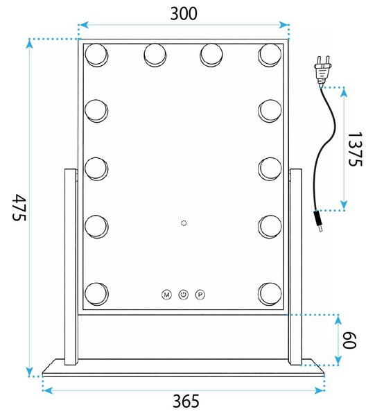 Oglindă LED HOLLYWOOD White 30x40