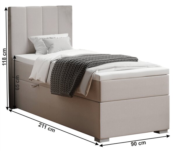KONDELA Pat boxspring, pat de o persoană, bej, 90x200, stânga, BRED