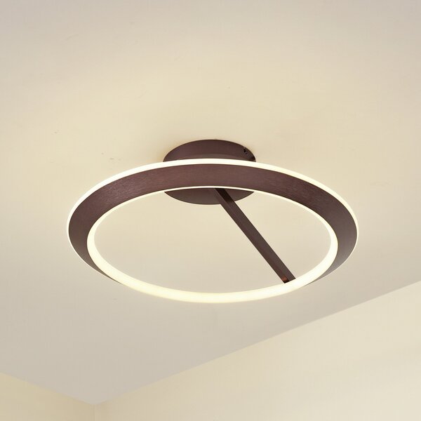 Lucande Plafonieră LED Eldra, maro cafea, Ø 55 cm, CCT, reglabil, Maro / Rugină, Camera de zi / sufragerie, Metal, Modern