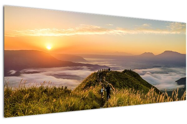 Tablou cu munți în apus de soare (120x50 cm)