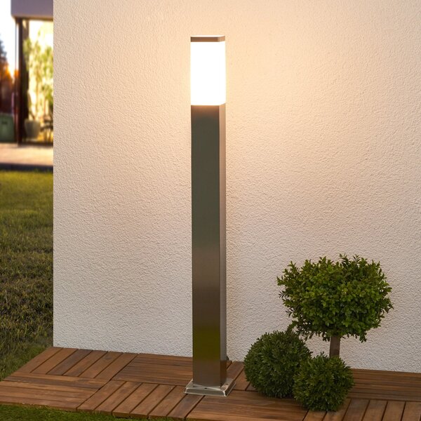 Lindby Lampă stâlpișor Lorian, 100 cm, oțel inoxidabil, IP44, E27, reglabil, Metalic, Oțel inoxidabil, Modern