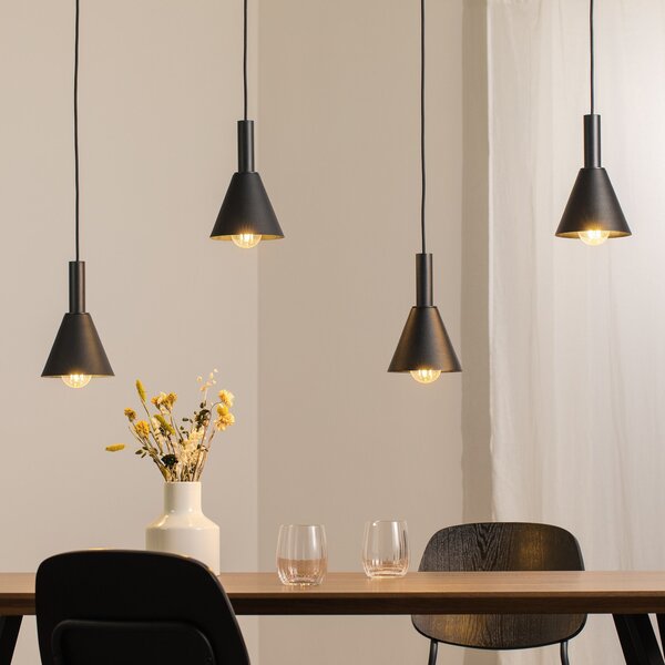 Argon Lampă suspendată Norte, oțel negru/auriu, lungime 114 cm, 4 lumini, reglabil, Negru, Camera de zi / sufragerie, Metal, Modern