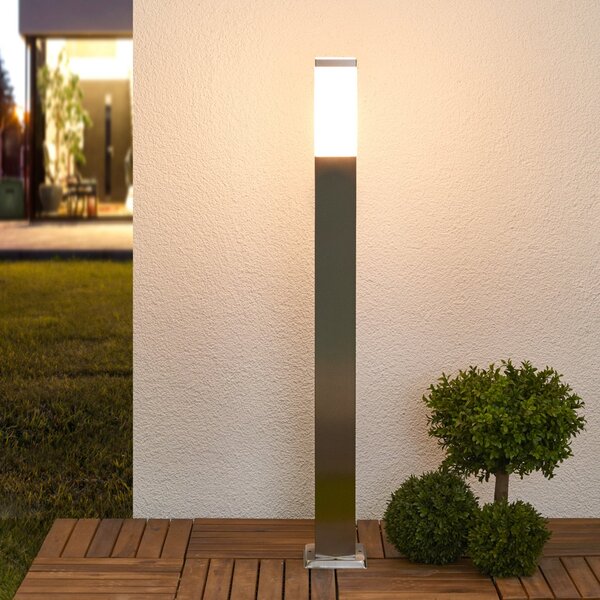 Lindby Lampă stâlpișor Lorian, 100 cm, oțel inoxidabil, IP44, E27, reglabil, Metalic, Oțel inoxidabil, Modern