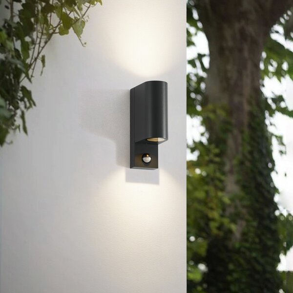 Lindby Aplică pentru exterior Palina, senzor, IP44, antracit, reglabil, Negru, Aluminiu, Modern, Perete unghiular