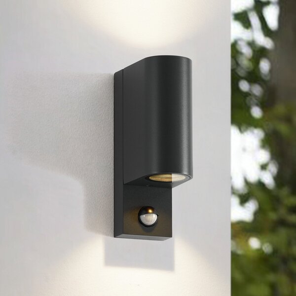 Lindby Aplică pentru exterior Palina, senzor, IP44, antracit, reglabil, Negru, Aluminiu, Modern, Perete unghiular
