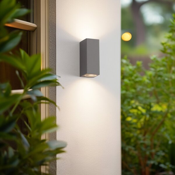 Lucande Lampa de perete pentru exterior Xava, lumină orientată în sus/jos, gri,, reglabil, Gri, Aluminiu, Modern, Priză de perete sus / jos