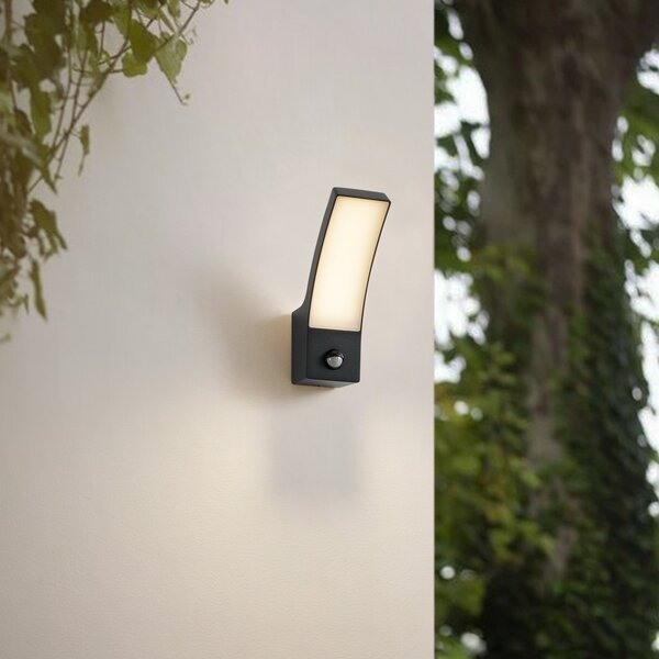 Lindby LED lampă de perete pentru exterior Ilvita, senzor, antracit, IP54, Negru, Aluminiu, Modern