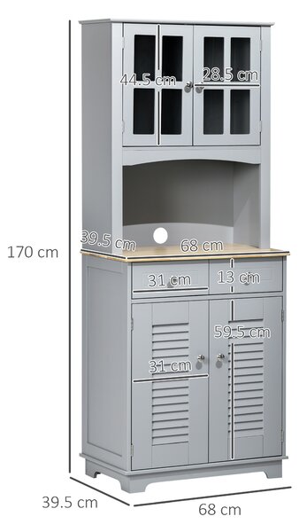 HOMCOM Bufet pentru bucatarie, Mobilier din lemn, dulap de bucatarie in stil clasic, Gri, 68x39.5x170cm | Aosom Romania