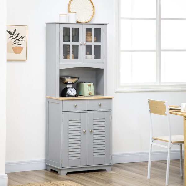 HOMCOM Bufet pentru bucatarie, Mobilier din lemn, dulap de bucatarie in stil clasic, Gri, 68x39.5x170cm | Aosom Romania