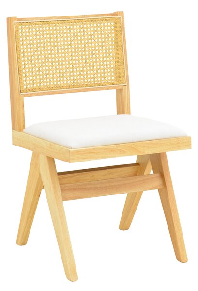 Scaun Bucataire/Dining Wilmor Lemn De Cauciuc, Finisaj Stejar,Spatar Ratan, Sezut Tapiterie Textila Alba