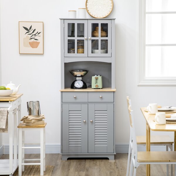 HOMCOM Bufet pentru bucatarie, Mobilier din lemn, dulap de bucatarie in stil clasic, Gri, 68x39.5x170cm | Aosom Romania