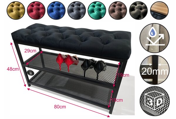 Bancă pentru pantofi Loft cu scaun tapițat 80 cm - mai multe culori Albastru