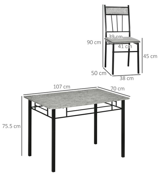 HOMCOM Set 5 Piese Masa Dreptunghiulară Metal MDF 4 Scaune Design Modern pentru Dining | Aosom Romania