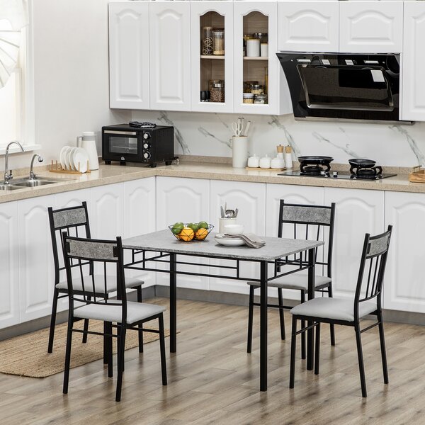 HOMCOM Set 5 Piese Masa Dreptunghiulară Metal MDF 4 Scaune Design Modern pentru Dining | Aosom Romania