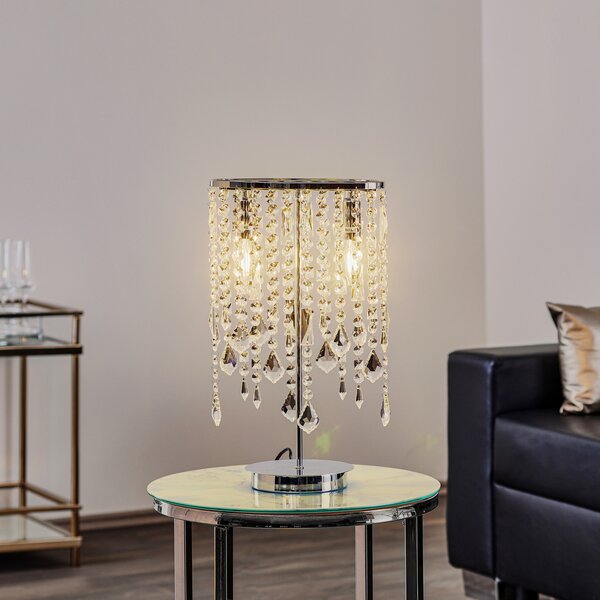 ONLI Lampa de masă Laila cu cristal suspendat, 2 becuri, Metalic, Camera de zi / sufragerie, Metal, Modern