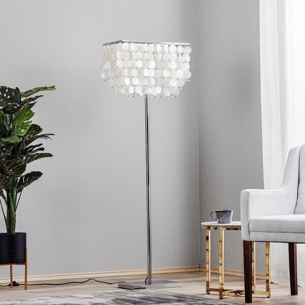 ONLI Lampadar Makani, crom, cu decor scoică, Metalic, Camera de zi / sufragerie, Metal