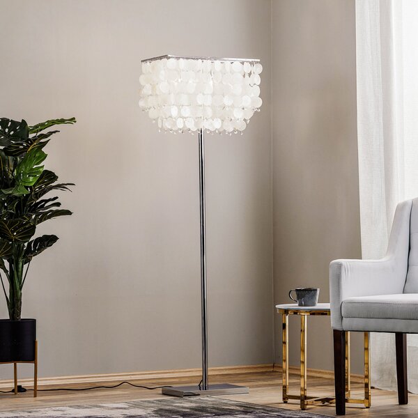 ONLI Lampadar Makani, crom, cu decor scoică, Metalic, Camera de zi / sufragerie, Metal