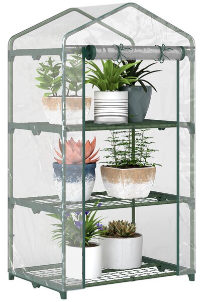 Outsunny Mini-Seră Portabilă cu Înveliș Plastic și Cadru Metalic, 3 Rafturi, Ușă cu Fermoar, 69x49x125 cm, Transparent | Aosom Romania