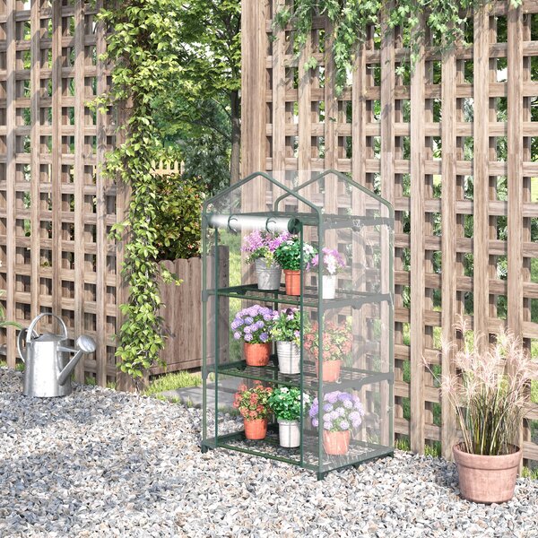 Outsunny Mini-Seră Portabilă cu Înveliș Plastic și Cadru Metalic, 3 Rafturi, Ușă cu Fermoar, 69x49x125 cm, Transparent | Aosom Romania