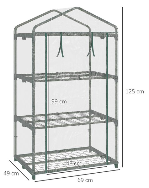 Outsunny Mini-Seră Portabilă cu Înveliș Plastic și Cadru Metalic, 3 Rafturi, Ușă cu Fermoar, 69x49x125 cm, Transparent | Aosom Romania