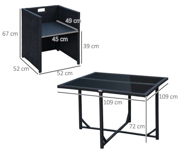 Outsunny Set Mobilier de Grădină cu Masă de Prânz, 4 Scaune și Perne, 109x109x72 cm, Negru | Aosom Romania