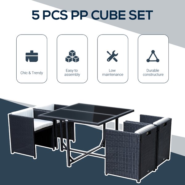 Outsunny Set Mobilier de Grădină cu Masă de Prânz, 4 Scaune și Perne, 109x109x72 cm, Negru | Aosom Romania