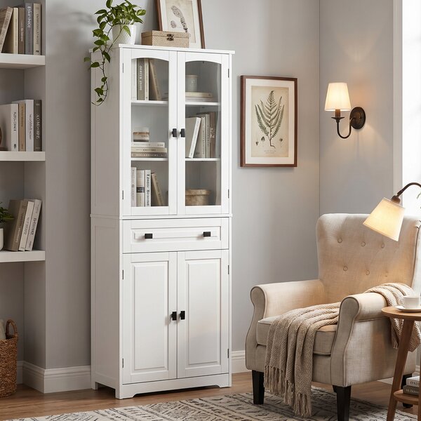 HOMCOM Bufet de Bucătărie cu 2 Dulapuri și Sertar, Mobilier de Bucătărie cu Uși și Rafturi Reglabile, 60x30x160 cm, Alb | Aosom Romania