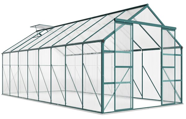 Outsunny Seră din Aluminiu, Seră de Grădină din Policarbonat pentru Plante, Legume, Fructe, 244x500x216 cm, Transparentă | Aosom Romania