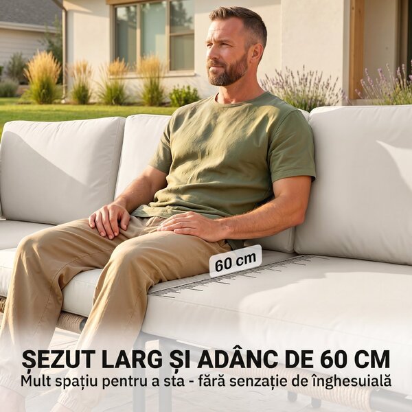 Outsunny Set Grădină, 5 Piese, Rattan Modular în L cu Perne, Culoare Bej | Aosom Romania