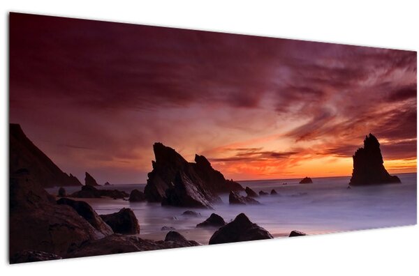 Tablou cu apus de soare pe mal (120x50 cm)