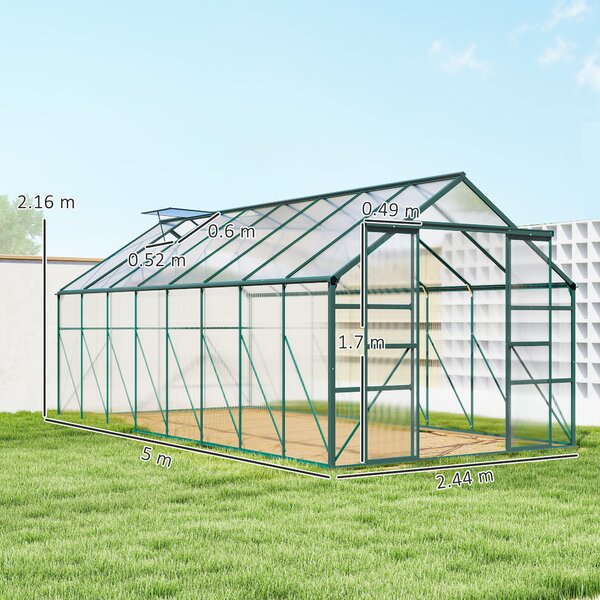 Outsunny Seră din Aluminiu, Seră de Grădină din Policarbonat pentru Plante, Legume, Fructe, 244x500x216 cm, Transparentă | Aosom Romania