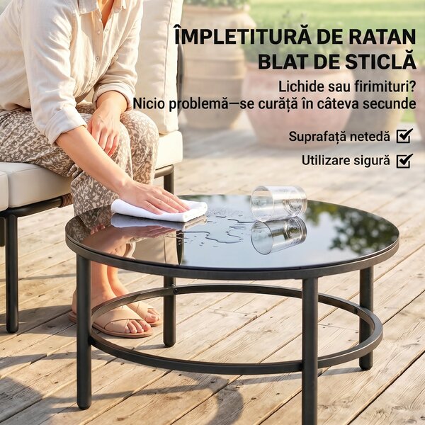 Outsunny Set Grădină, 5 Piese, Rattan Modular în L cu Perne, Culoare Bej | Aosom Romania
