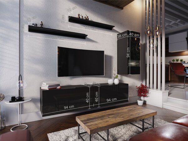 Mobilier living Damot (negru + negru lucios). 1007698