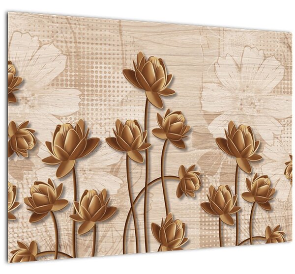 Tablou cu abstracția florilor - maro (70x50 cm)