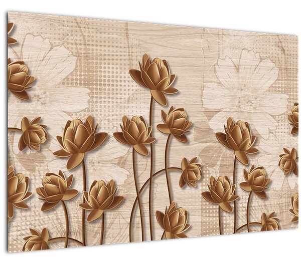 Tablou cu abstracția florilor - maro (90x60 cm)