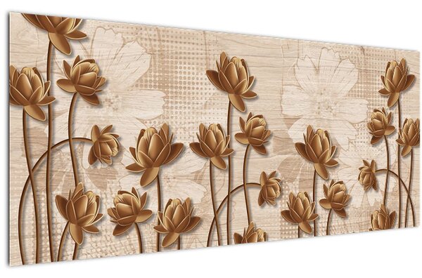 Tablou cu abstracția florilor - maro (120x50 cm)