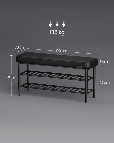 Bancuta pantofar Vasagle, Negru, 30 x 100 x 50 cm