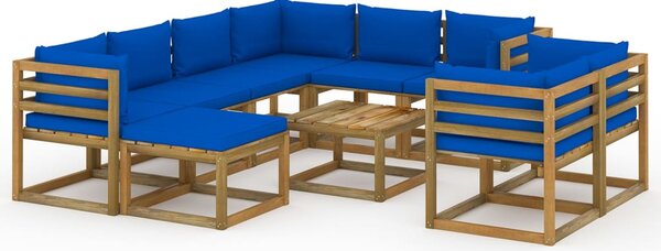 Set mobilier de grădină cu perne albastre, 10 piese