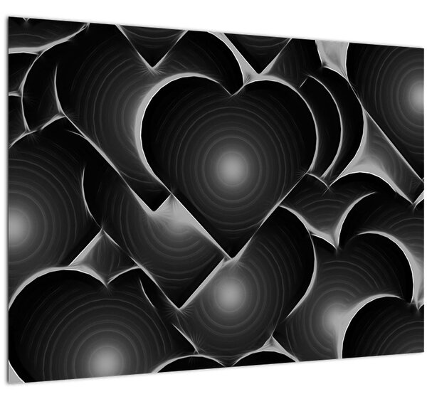 Tablou pe sticlă cu inimile alb - negre (70x50 cm)