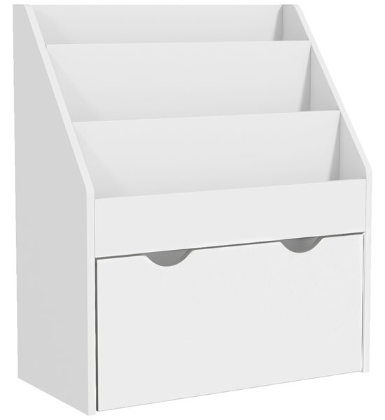 AIYAPLAY Bibliotecă Copii 3-8 Ani cu 3 Rafturi și Sertar, Raft de Depozitare Jucării, 62,5x30x70 cm, Alb | Aosom Romania