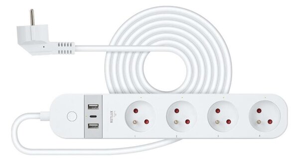 Prelungitor inteligent cu întrerupător Retlux 4Z + 2xUSB-A+1xUSB-C 1,5m Wi-Fi Tuya alb