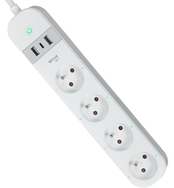Prelungitor inteligent cu întrerupător Retlux 4Z + 2xUSB-A+1xUSB-C 1,5m Wi-Fi Tuya alb