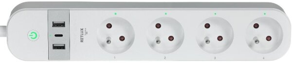Prelungitor inteligent cu întrerupător Retlux 4Z + 2xUSB-A+1xUSB-C 1,5m Wi-Fi Tuya alb