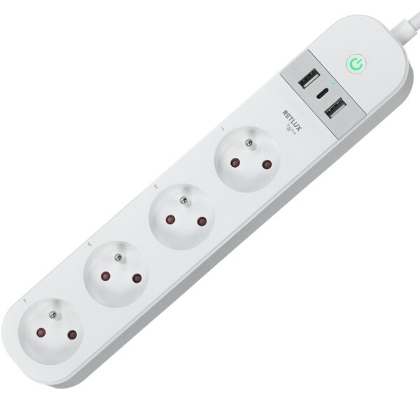 Prelungitor inteligent cu întrerupător Retlux 4Z + 2xUSB-A+1xUSB-C 1,5m Wi-Fi Tuya alb