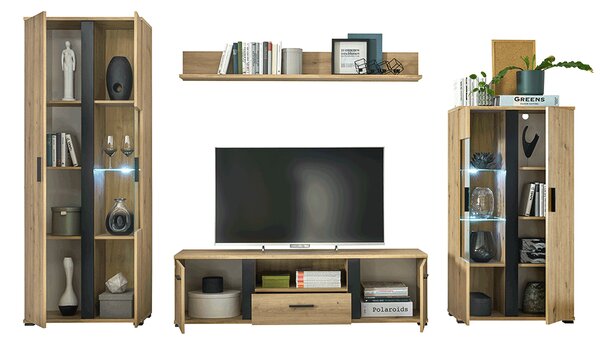Mobilier living Kardun (stejar artisan + negru) (Cu iluminat LED). 1034184