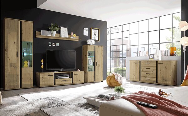 Mobilier living Kardun (stejar artisan + negru) (Cu iluminat LED). 1034184