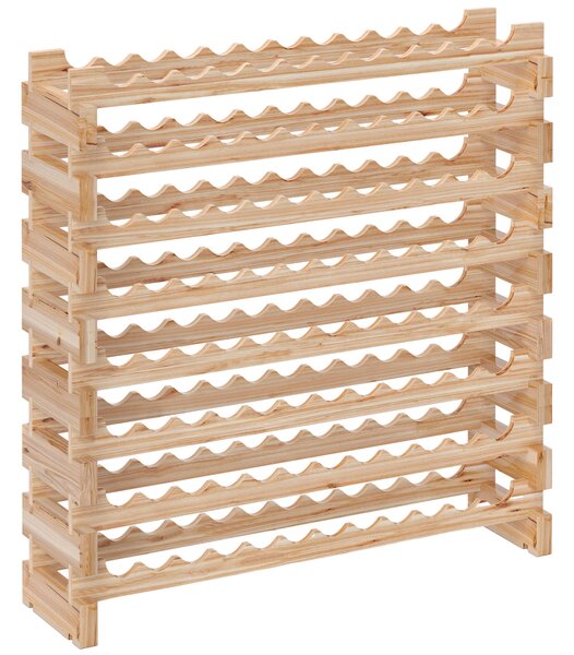 HOMCOM Raft din Lemn de Molid, Dulap pentru 96 Sticle cu 8 Rafturi, Greutate Maximă 100 kg, 114x28x113,5 cm, Lemn Natural | Aosom Romania
