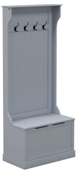 HOMCOM Cuier 3 în 1 cu 4 Cârlige, Bancă Depozitare și Cuier, Mobilier cu Spațiu de Depozitare, 71,5x39,5x170 cm, Gri | Aosom Romania