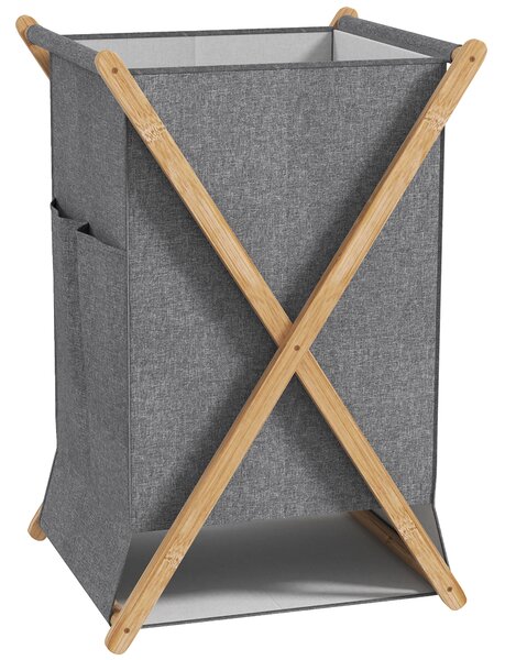 HOMCOM Coș Pliabil pentru Rufe 55L din Material Textil și Cadru din Bambus pentru Cameră și Spălătorie, 41x41x64 cm, Gri | Aosom Romania